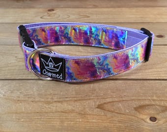 13"-26" Holographic Dog Collar 1.5" Width, Medium, Large, XL, Colorful, Satin Lined, Vinyl