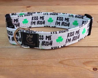 13"-26" St. Patrick's Day Collar 1.5" Width, Pet Collar, Small, Medium, Large Collar, XL, Lucky Dog, Holiday Collar, Kiss Me, Irish