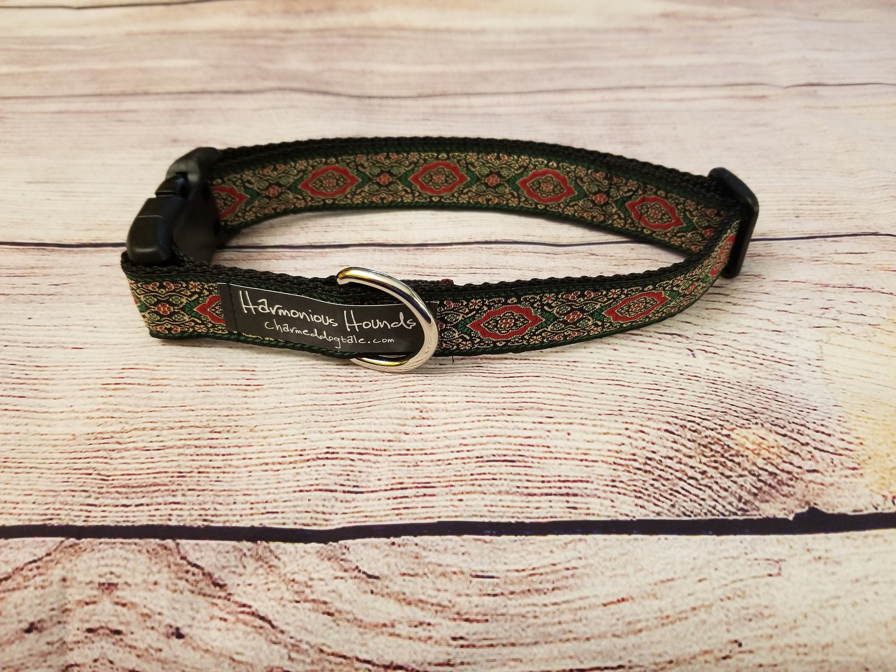 1325 Harmonious Hounds Dog Collar 1 width, Jacquard Ribbon, Guitar