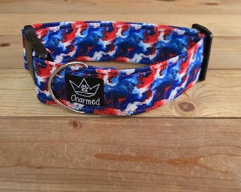 14"-28" Dog Collar 2" Width, Pet Collar, Large Dog Collar, Medium Collar, XL, 4th of July, Patriotic, Red White & Blue Collar, Holiday