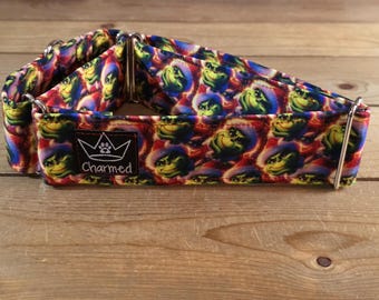 14"-27" Christmas Martingale Collar 2" Width, Pet Collar, Medium, Large Dog Collar, Holiday Collar, Side Release Buckle, Santa, Lights