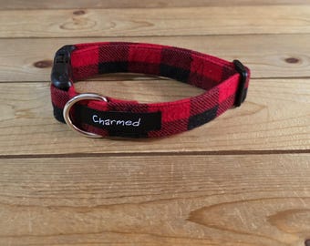 11"-22" Fido's Flannel Dog Collar 1" Width, Pet Collar, Small, Medium, Large Dog Collar, Snuggle Flannel, Warm Collar, Plaid