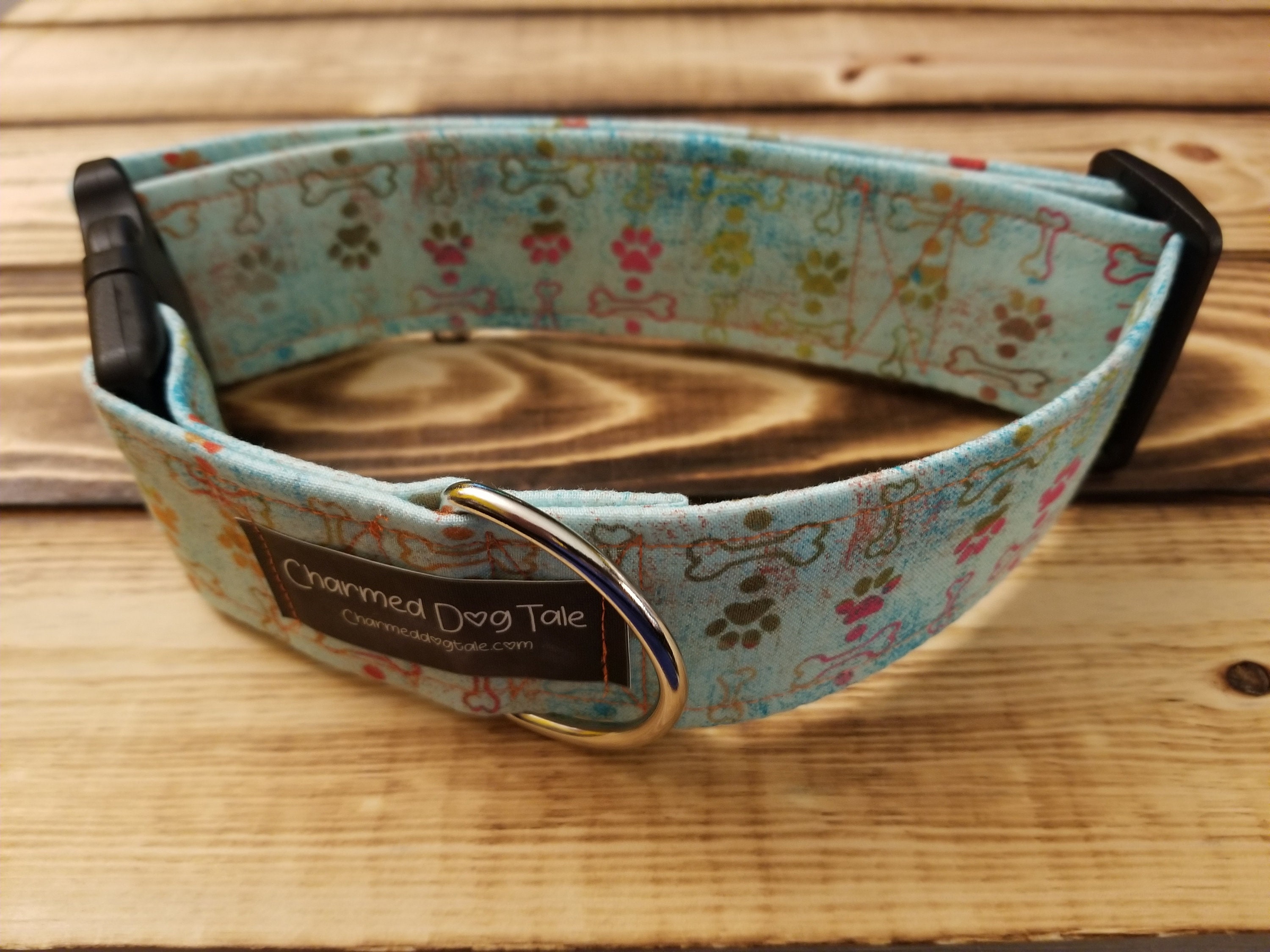 1528 Paw & Bone Dog Collar 2 Width, Pet Accessory, Fabric Collar, Pet