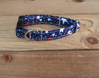 6"-12" Dog Collar 1/2" Width, Pet Collar, Small Dog Collar, XS, Cat Collar, 4th of July, Patriotic, Red White & Blue Collar, Holiday Collar