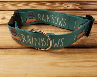 14"-27" I Poop Rainbows Dog Collar or Martingale 1.5" Width, Designer Collar, One of a Kind, 1.5 Inch Width, Pet Collar