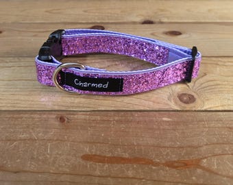 11"-22" Glitter Dog Collar 1" Width, Small, Medium, Large, Very Little Shedding, Glitter Collar, Satin Lined, Sparkle, Light Purple