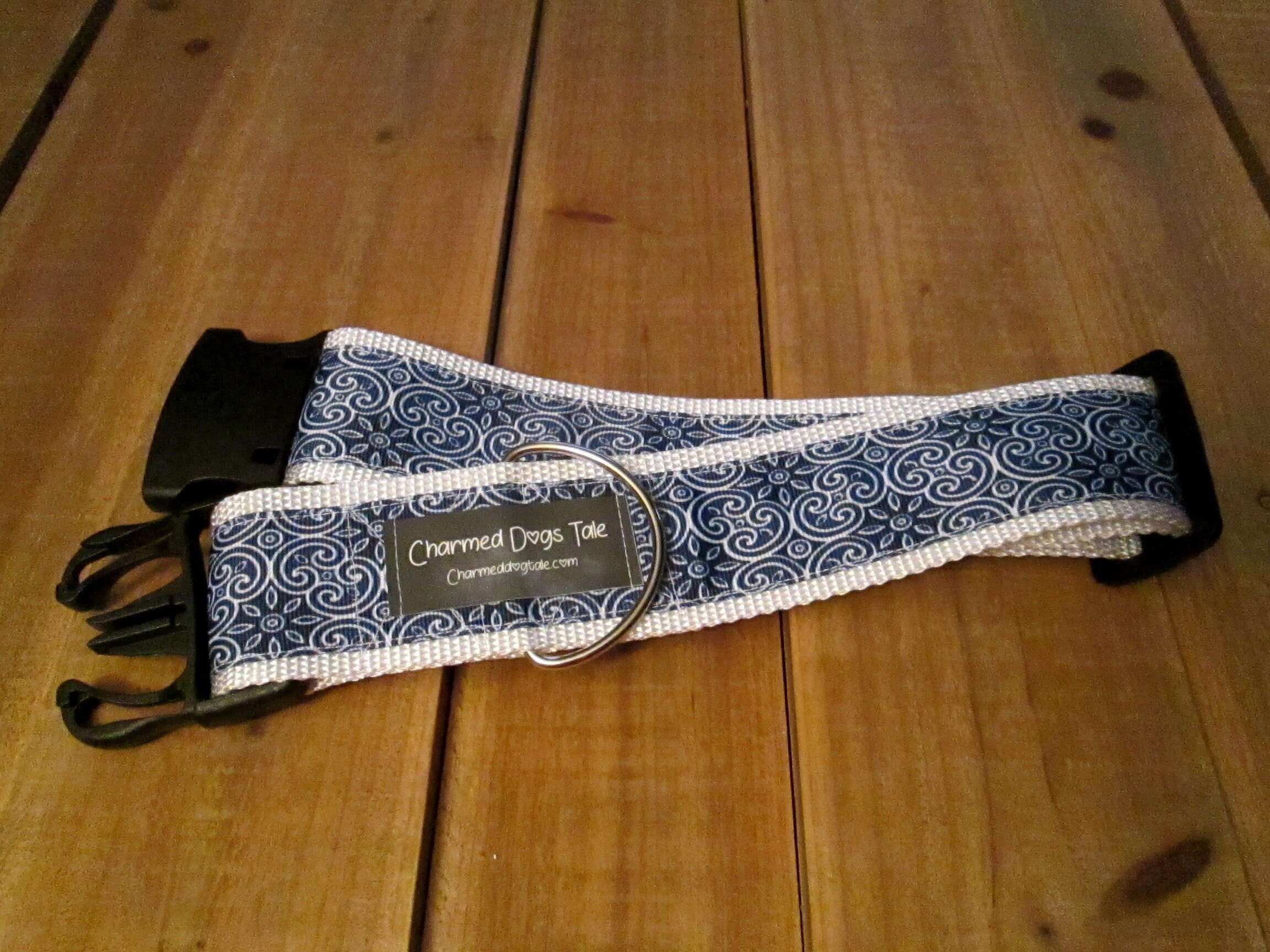 1630 Summer Blue Dog Ribbon Collar 2 Width, Pet Collar, Ribbon Collar
