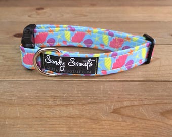 11"-22" Neon Shells Dog Collar 1" Width, Pet Collar, Medium, Large, XL, Ocean, Beach,  Sandy Snouts Dog Collar, Buckle Dog Collar