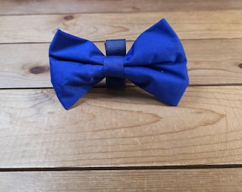 REGULAR Dog Bow Tie, Hook & Loop Closure, Cotton Bow Tie For Collar or Harness, Dark Blue