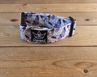 PETITE 11"-18" Dog Collar 1.5" Width, Pet Collar, Small, Butterfly Dog Collar, Flutterby Collar, Summer Collar, Stained Glass