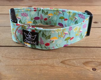 14"-28" Dog Collar 2" Width, Pet Collar, Medium, Large, Big Dog Collar, Floral Collar, Flowers, Mushroom Collar, Wild Flower Dog, Girly