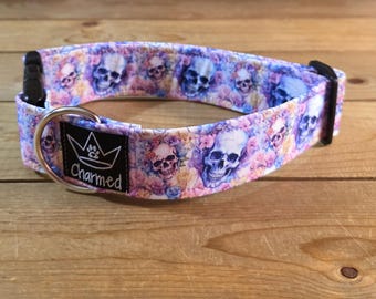 13"-26" Dog Collar 1.5" Width, Pet Collar, Medium, Large, XL, Fun Dog Collar, Pretty Skull Dog Collar, Skull Collar, Side Release Buckle