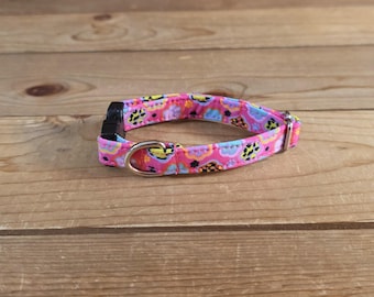 6"-12" Dog Collar 1/2" Width, Pet Collar, XS, Small, Cat, Dog Collar, Colorful, Paws Prints, Colorful, Summer