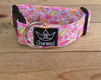PETITE 11"-18" Dog Collar 1.5" Width, Pet Collar, Small, Fun Dog Collar, Shell Dog Collar, Floral, Buckle Dog Collar