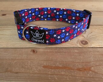13"-26" Dog Collar 1.5" Width, Pet Collar, Large Dog Collar, Medium Collar, Small, 4th of July, Patriotic, Red White & Blue Collar, Holiday
