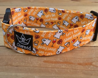 14"-28" Funny Halloween Dog Collar 2" Width, Small, Medium, Large, XL, Halloween, Holiday Collar, Tricky or Treat, Spooky, Get Sheet Faced