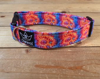 13"-26" Dog Collar 1.5" Width, Pet Collar, Medium, Large, XL,Tie Dye, Summer Fun, Vibrant, Hippie Hound