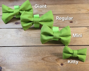 Dog Bow Tie, Hook & Loop Closure, Cotton Bow Tie For Collar or Harness, Green