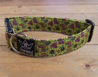 13"-26" Dog Collar 1.5" Width, Pet Collar, Medium, Large, XL, Fun Dog Collar, Buckle Collar, Bugs, Insects, Dirty Dog