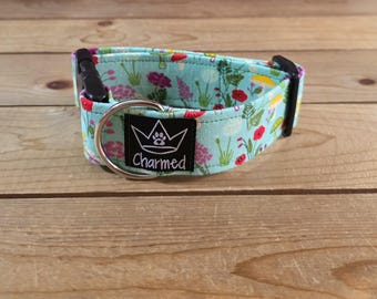 10"-18" PETITE Dog Collar 1.5" Width, Pet Collar, Medium, Small Dog Collar, Floral Collar, Flowers, Mushroom Collar, Wild Flower Dog, Girly