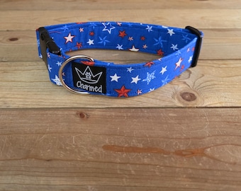 13"-26" Dog Collar 1.5" Width, Pet Collar, Large Dog Collar, Medium Collar, Small, 4th of July, Patriotic, Red White & Blue Collar, Holiday