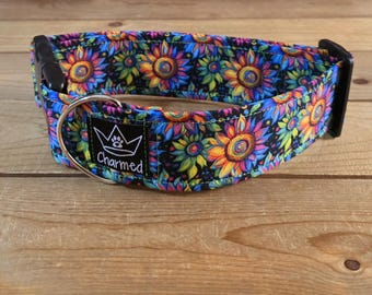 14"-28" Dog Collar 2" Width, Pet Collar, Medium, Large, Big Dog Collar, Floral Collar, Flowers, Spring Collar, Sunflower