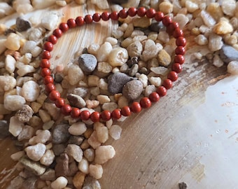 4mm Red Jasper Crystal Bracelet, 7" Elastic, Handmade