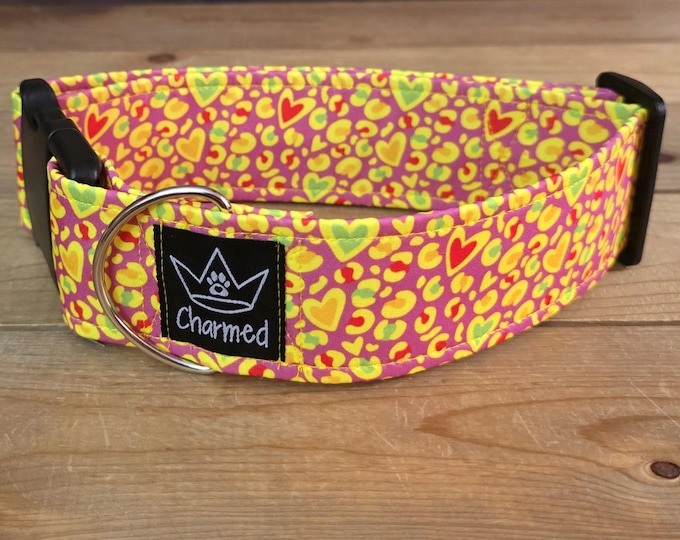 Featured listing image: 14"-28" Dog Collar 2" Width, Pet Collar, Medium, Large, XL Dog Collar, Neon Ceetah, Animal Print, Neon Dog Collar, Buckle Collar