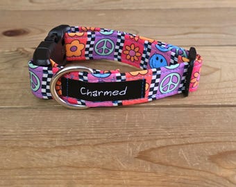 PETITE 9"-16" Dog Collar 1" Width, Pet Collar, Small, Fun Dog Collar, Peace Dog Collar, Buckle Dog Collar, Hippie Hound, Love and Light