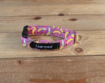 9"-18" Dog Collar 3/4" Width, Pet Collar, Small Dog Collar, Medium, Fruit, Summer Snack, Banana