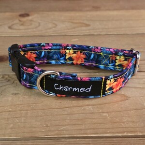 9"-18" Dog Collar 3/4" Width, Pet Collar, Medium, Small, Little Dog Collar, Floral Dog Collar, Hibiscus Dog Collar, Buckle Collar
