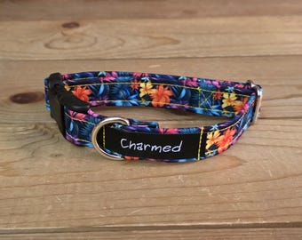 9"-18" Dog Collar 3/4" Width, Pet Collar, Medium, Small, Little Dog Collar, Floral Dog Collar, Hibiscus Dog Collar, Buckle Collar