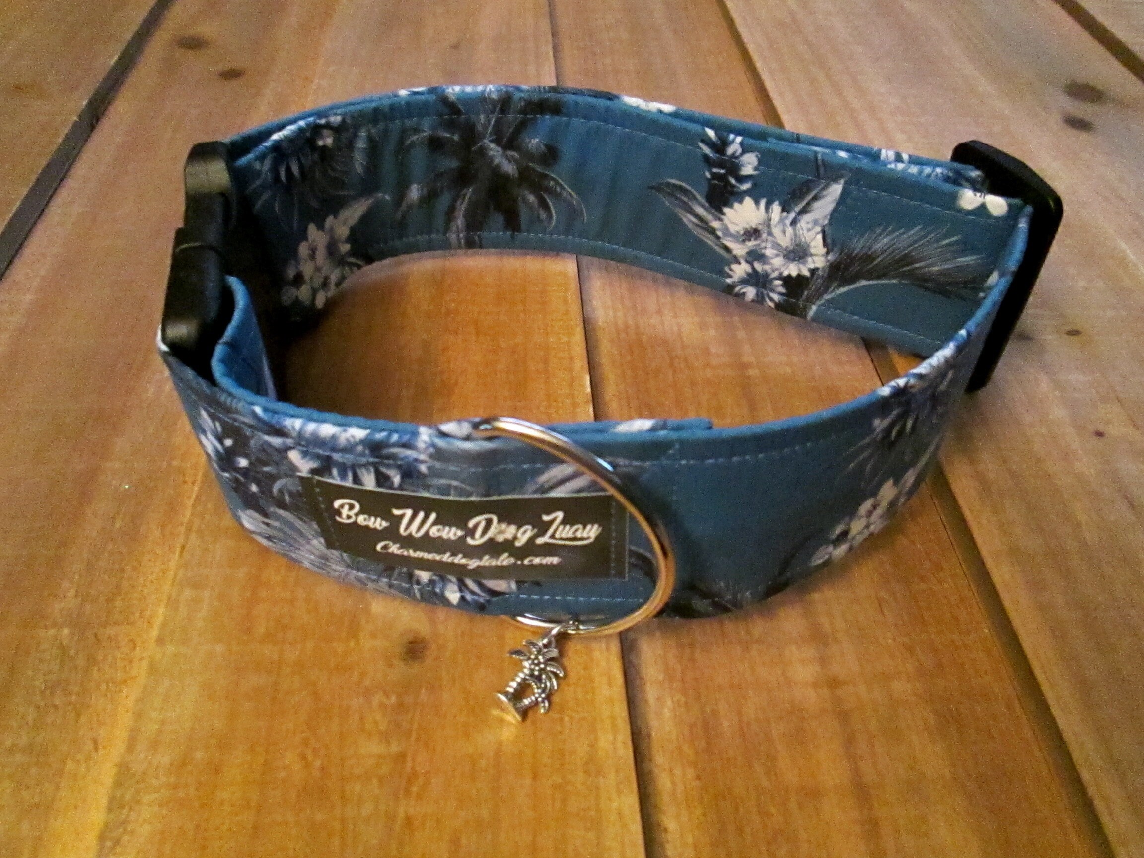 1630 Bow Wow Dog Luau Collar 2 width, Hawaiian Pet Collar, Fabric Dog