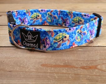 13"-26" Dog Collar 1.5" Width, Pet Collar, Small, Medium, Large, XL, Ocean Dog Collar, Turtle Collar, Summer Collar, Colorful