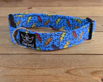 13"-26" Dog Collar 1.5" Width, Neon Collar, Medium, Large, XL, Summer Dog Collar, Buckle Dog Collar, Lightening Bolts, Colorful