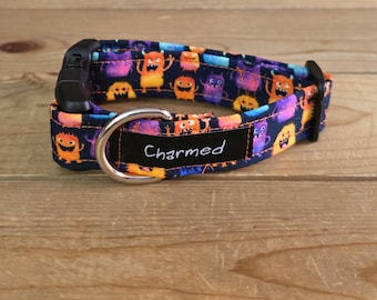 PETITE 9"-16" Dog Collar 1" Width, Pet Collar, Small, Fun Dog Collar, Monster Dog Collar, Monsters, Buckle Dog Collar, Neon Collar