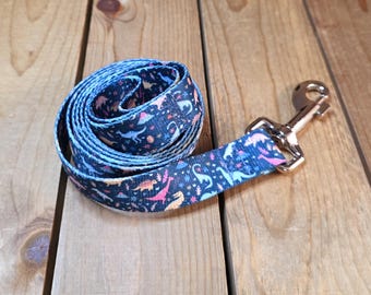 5ft Dinosaur Print Leash, Wide Barrel Snap Hook, Patterned Webbing