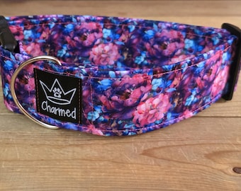 14"-28" Dog Collar 2" Width, Neon Collar, Medium, Large, XL, Summer Dog Collar, Floral Dog Collar, Flowers Buckle Collar, Hydrangea