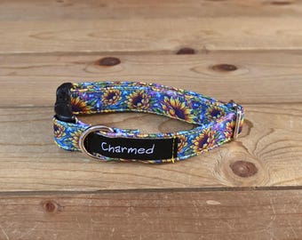 9"-18" Dog Collar 3/4" Width, Pet Collar, Small Dog Collar, Medium, Floral Collar, Sunflower Collar