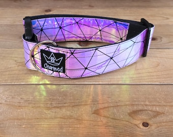 14"-28" Holographic Dog Collar 2" Width, Medium, Small, Large, XL, Colorful, Holographic, Waterproof Ottertex Lined, Black, Geometric