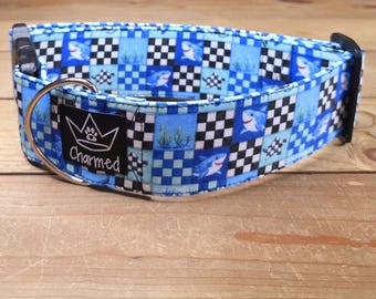 14"-28" Dog Collar 2" Width, Pet Collar, Medium, Large, XL Dog Collar, Ocean Dog Collar, Sharks, Summer, Boy Collar