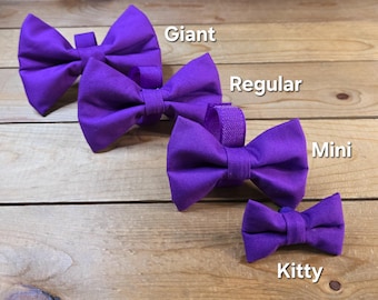 Dog Bow Tie, Hook & Loop Closure, Cotton Bow Tie For Collar or Harness, Purple