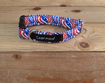8"-16" Dog Collar 3/4" Width, Pet Collar, Small Dog Collar, Medium Collar, Large, 4th of July, Patriotic, Red White & Blue Collar, Holiday