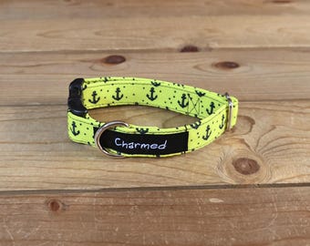 9"-18" Dog Collar 3/4" Width, Pet Collar, Small Dog Collar, Medium, Neon, Ocean Dog Collar, Summer, Anchors