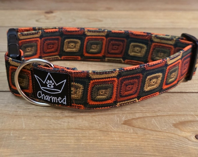 Featured listing image: 13"-26" Fall Dog Collar 1.5" Width, Pet Collar, Medium, Large, XL Dog Collar, Autumn Collar, Leaves, Seasonal Collar, Buckle Collar