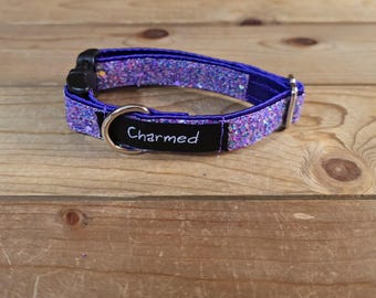 9"-18" Glitter Dog Collar 3/4" Width, Small, XS, Very Little Shedding, Glitter Collar, Satin Lined, Sparkle, Purple