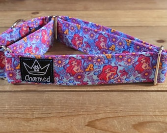 14"-27" Martingale Collar 1.5" Width, Neon Collar, Medium, Large, XL, Summer Collar, Cartoon Mermaid, Mermaid Martingale Collar, Ariel