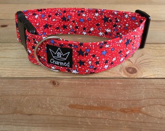 14"-28" Dog Collar 2" Width, Pet Collar, Large Dog Collar, Medium Collar, XL, 4th of July, Patriotic, Red White & Blue Collar, Holiday