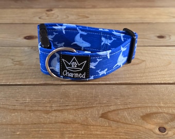 PETITE 11"-18" Dog Collar 1.5" Width, Pet Collar, Small, Whale Dog Collar, Ocean Collar, Buckle Dog Collar, Summer Collar, Nautical