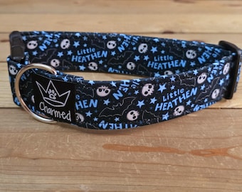 13"-26" Funny Halloween Dog Collar 1.5" Width, Small, Medium, Large, XL, Halloween, Tricky or Treat, Spooky Dog, Little Heathen